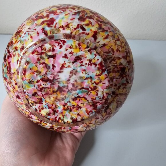 Victorian Franz Welz Spatter Glass Squat Short Crimped Bowl Vase Murrhina 4" - Picture 8 of 10